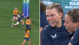 The Americans take a shock lead in Melbourne as winger Lotte Clapp slices through to score under the posts.