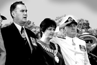 Sutherland Shire mayor, Genevieve Rankin, centre,  at the 225th anniversary of Cook's landing at Kurnell.