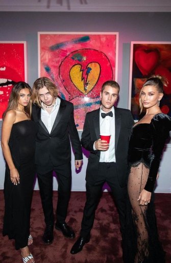 Hollywood power couples:  The Kid Laroi and Katarina Deme hanging out with Justin and Hailey Bieber.