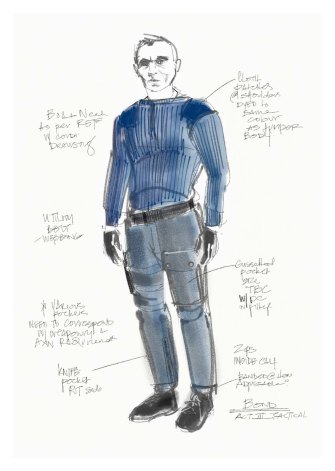 A costume sketch captures Daniel Craig’s high-brow, low-flash, nonchalantly cool look in No Time to Die.