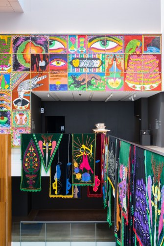 The two works are displayed near each other in the main foyer of QAGOMA