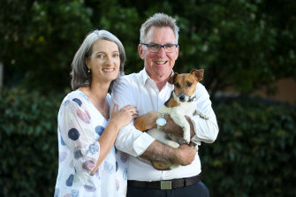 Kevin Mack with wife Jill and Jack Russell Frank. 