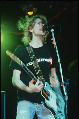 Nirvana’s Kurt Cobain performs at Selina’s at Coogee Bay Hotel in Sydney on February 6, 1992.