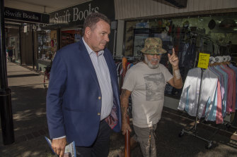 Grant Schultz walking the streets of Nowra ahead of the May 18 election. 