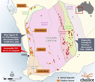 Chalice Mining’s leases along the Yilgarn Craton.