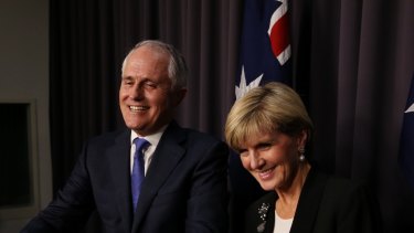 Malcolm Turnbull with Julie Bishop on Monday night.