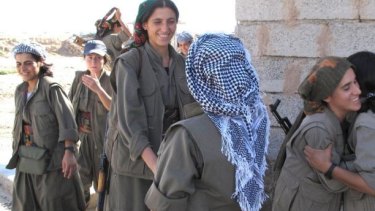PKK fighters at the Daquq PKK base.