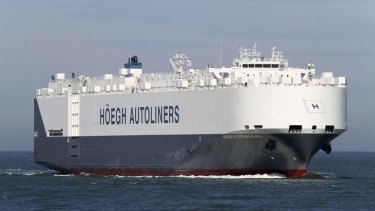 This image from Hoegh Autoliners shows the Norwegian company's vessel H?egh St Petersburg, which was asked by Australian authorities to assist in the search of the debris of the missing Boing 777 of Malaysia Airlines Flight MH370. The vessel has arrived at the site where debris up to 24m long was spotted in the Indian Ocean some 2500 kilometres southwest of Perth.