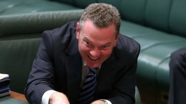 Leader of the House Christopher Pyne during a division in the House this afternoon. Photo: Alex Ellinghausen