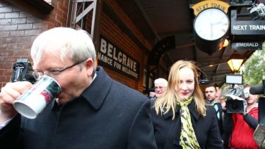 Prime Minister Kevin Rudd visited the Puffing Billy steam train with local MP Laura Smyth in Melbourne on Friday.