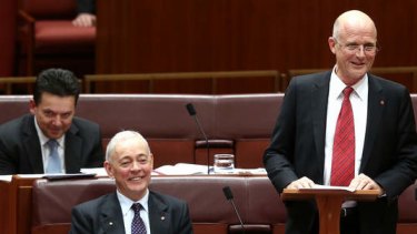 LDP Senator David Leyonhjelm delivers his maiden speech. Photo: Alex Ellinghausen