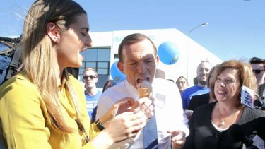 Opposition Leader Tony Abbott and his daughters visit the Ekka in Brisbane  on Friday.