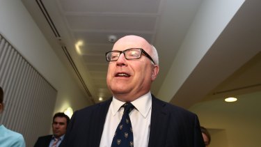 Attorney-General Senator George Brandis in the press gallery on Tuesday.