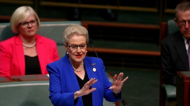 Former speaker Bronwyn Bishop delivers her valedictory speech in the House of Representatives on Wednesday.
