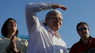 Prime Minister Kevin Rudd at the Condong Bowling Club in Tweed Heads, NSW, on Monday.