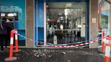 The ANZ bank this morning after it was rammed overnight by a SUV driving down the footpath.
