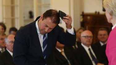 Josh Frydenberg is sworn in as Parliamentary Secretary to the Prime Minister by Governor-General Quentin Bryce at Government House in Canberra on Wednesday.