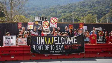 Mac attack … anti-McDonald's protestors make their point in Tecoma, in the foothills of the Dandenongs.