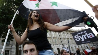 Demonstrators in London protest against a possible US military strike against Syria.