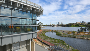 The restaurant overlooking the city and Swan River at Perth Stadium.