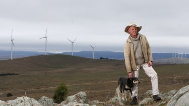 Wind farmer Harry Osborne on his property at Bungendore: ''We're going to make something good out of this bloody wind.''
