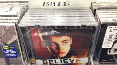 An album on the rack at the Best Buy in Culver City, California, that appears to be Justin Bieber's <i>Believe</i> is in fact a copy by electronic DJ Paz Dylan.