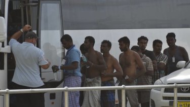 Asylum seekers arriving on Christmas Island.