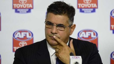 The AFL 'needs a fresh set of eyes'... Andrew Demetriou at Monday's press conference.
