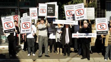 Locals rallied at Kew Junction to protest against the Brumby Government's extended clearway hours for parking in shopping strips.