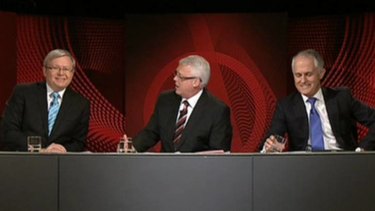 Kevin Rudd and Malcolm Turnbull, with Tony Jones, on Q&A.