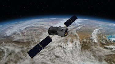 An artist's impression of how NASA's Orbiting Carbon Observatory will look in space.