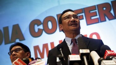 Malaysia's Acting Transport Minister Hishammuddin Hussein during a press conference this week.