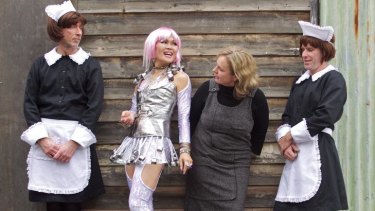 Director of The Maids Suzanne Chaundy (second from right) with cast (from left) Matt Crosby, Yumi Umiumare and Ben Rogan.