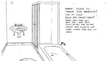 A sketch of Mr Cruel's bathroom.