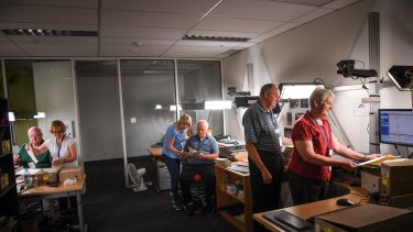 Mormon volunteers at the Victorian Archives Centre in North Melbourne. From left, Roger and Kathleen Bingham, Deborah and Steve  Thompson and Bill and Nanette Justus.