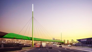 Pedestrian and cycle bridge over Footscray Road to Docklands. Artist's impression. Source: Western Distributor Authority 