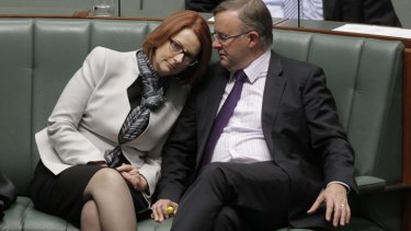 The piranhas are waiting ... Julia Gillard speaks to Anthony Albanese during question time.