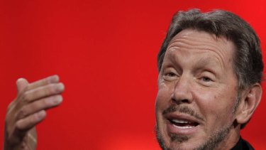 Oracle CEO Larry Ellison gestures while giving a keynote address at Oracle OpenWorld in San Francisc.