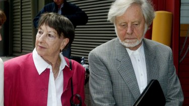 Simon's parents, Phyllis and Donald Brook, leave the Glebe Coroner's Court during the 2005 inquest  into their son's death.