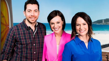 Flagging ship: Ten’s recently axed Natasha Exelby (right), with co-hosts James Mathison and Natarsha Belling.