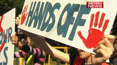 Protesters at Brisbane State High School oppoed the merger with Coorparoo Secondary College and other reforms.