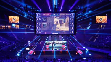 eSports is sometimes played in stadiums. Here, teams compete against each other playing 'Counter-Strike: Global Offensive'.