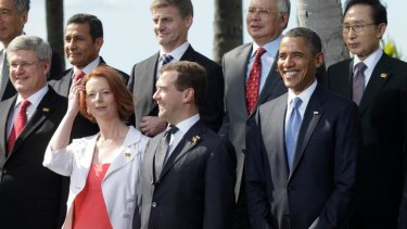 Prime Minister JUlia Gillard, Russian President Dmitry Medvedev and US President Barack Obama and Russian at APEC this week. The annoucement of a Trans-Pacific Partnership in trade is not all good news for Australia.