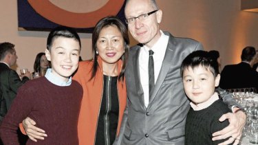 Family affair …Thomson with his wife Wang Pang and sons Luke (at left) and Jack in New York in 2011.