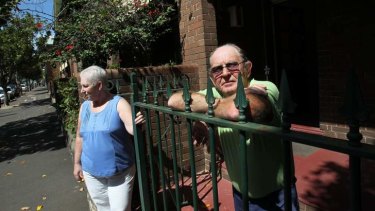 Portrait of Colin and Terry Tooher outside their home in Millers Point, Sydney.