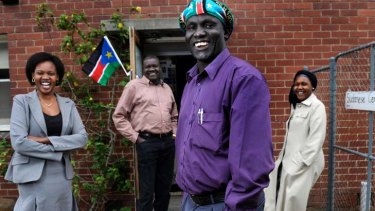 Members of the Melbourne's Southern Sudanese community, from left: Duom Konjok, Makuoc Riak, Alcon Deng and Wilma Gargath.