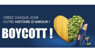 A French onilne image calling for a boycott on Barilla