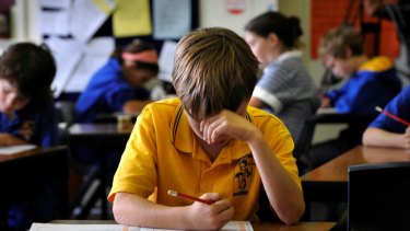 A primary school pupil sitting the NAPLAN test.