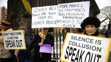 Broken Rights Australia conducts a vigil outside Melbourne's St Patrick's Cathedral to remember clergy abuse victims.