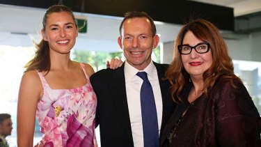 Cosy: Frances Abbott, Tony Abbott and Leanne Whitehouse.